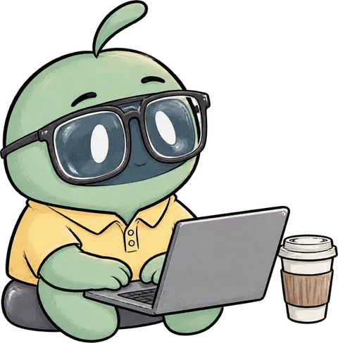 Cheeky, the founder, half asleep at a laptop with a coffee.